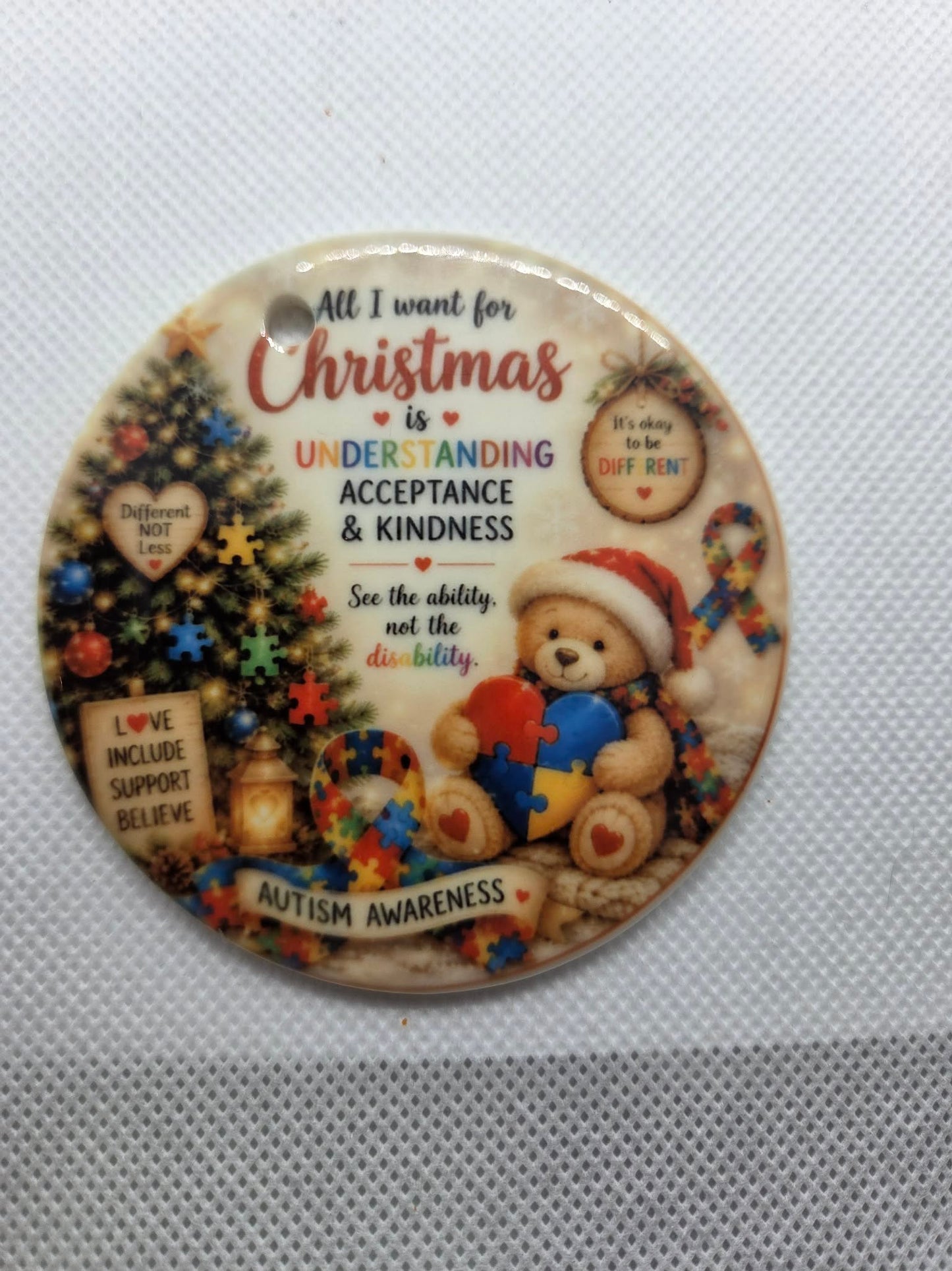 Autism Awareness Christmas Ceramic Ornament
