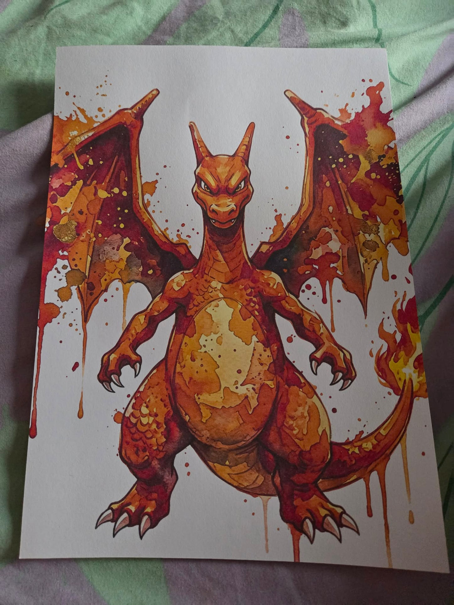 Charizard-Inspired Watercolour Print