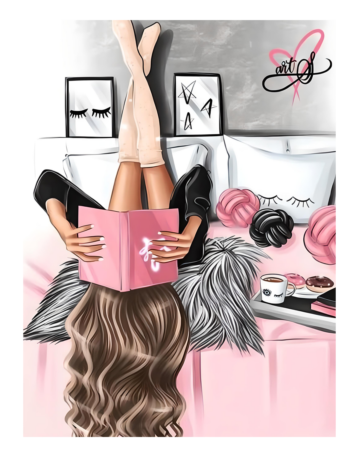 ๐ Pink Glam & Reading A4 Print ๐โจ