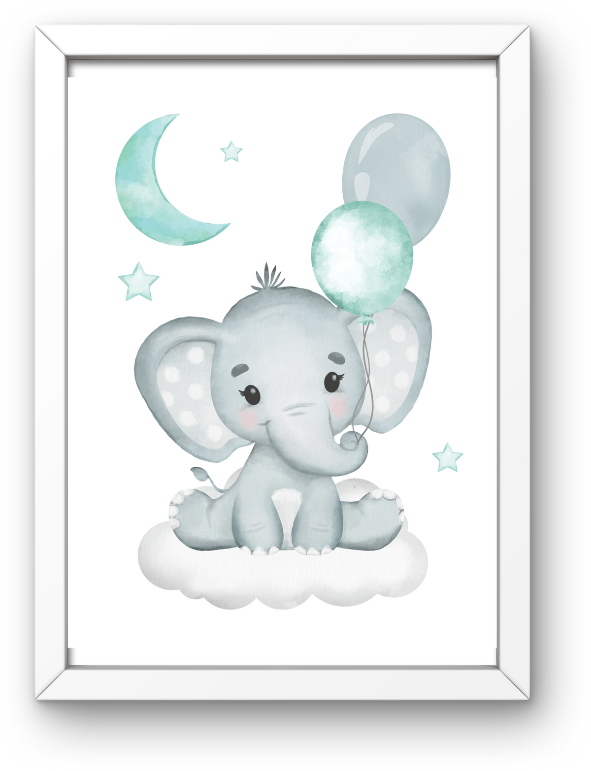 Baby Elephant & Balloons A4 Print