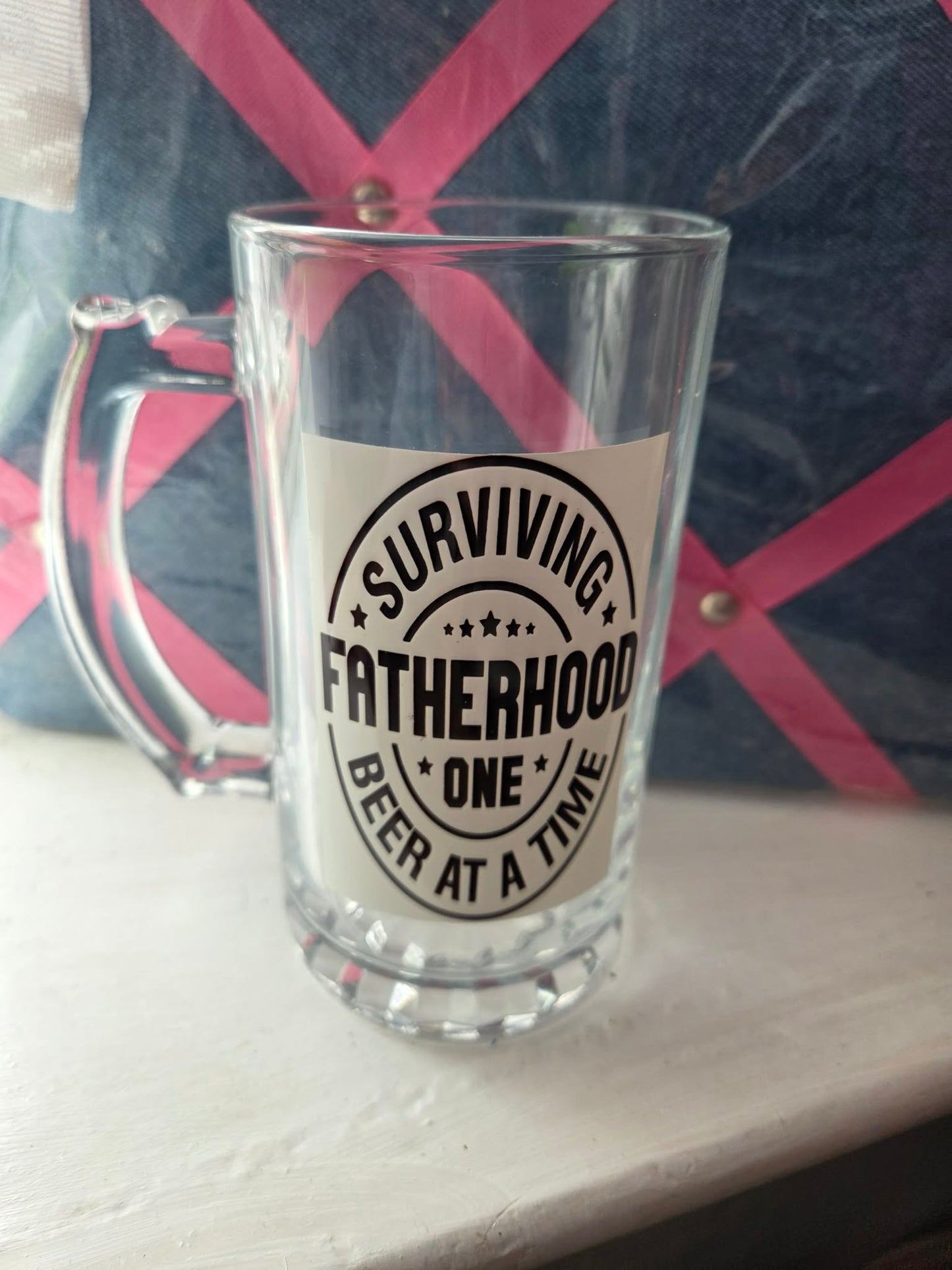“Surviving Fatherhood One Beer at a Time” Glass Tankard 🍺👨‍👧‍👦