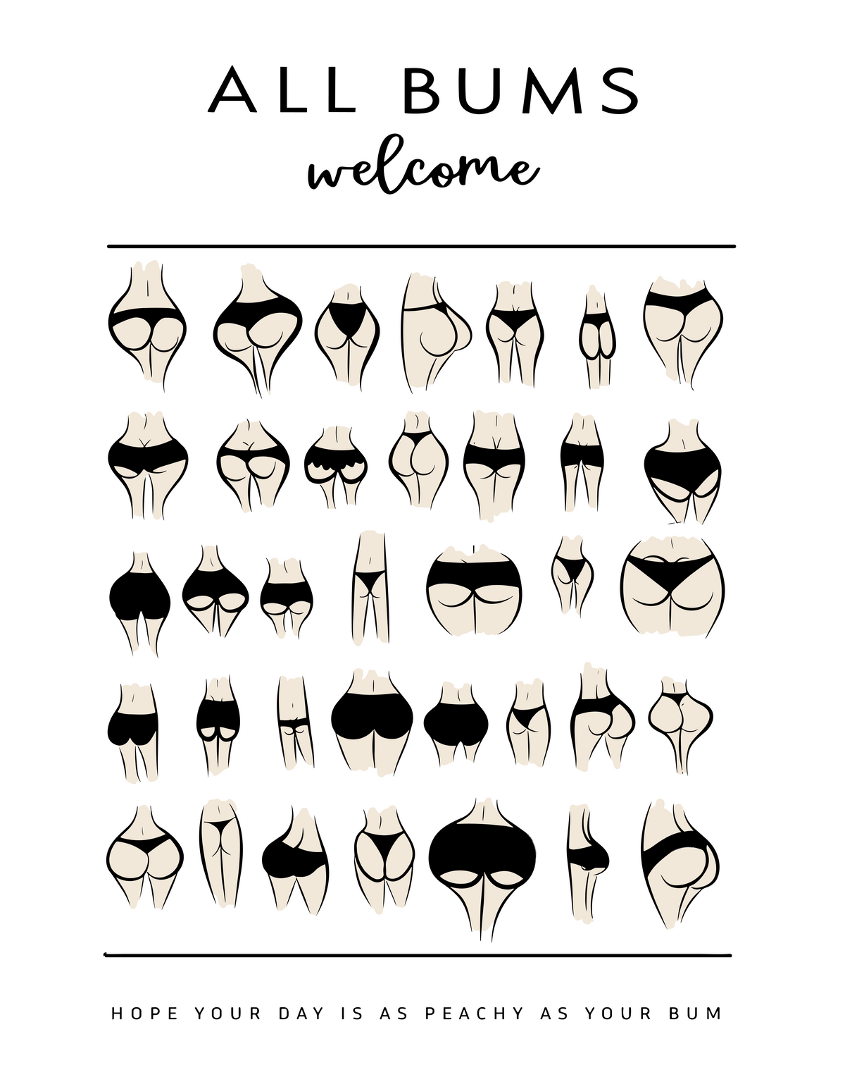 🍑 All Bums Welcome A4 Print