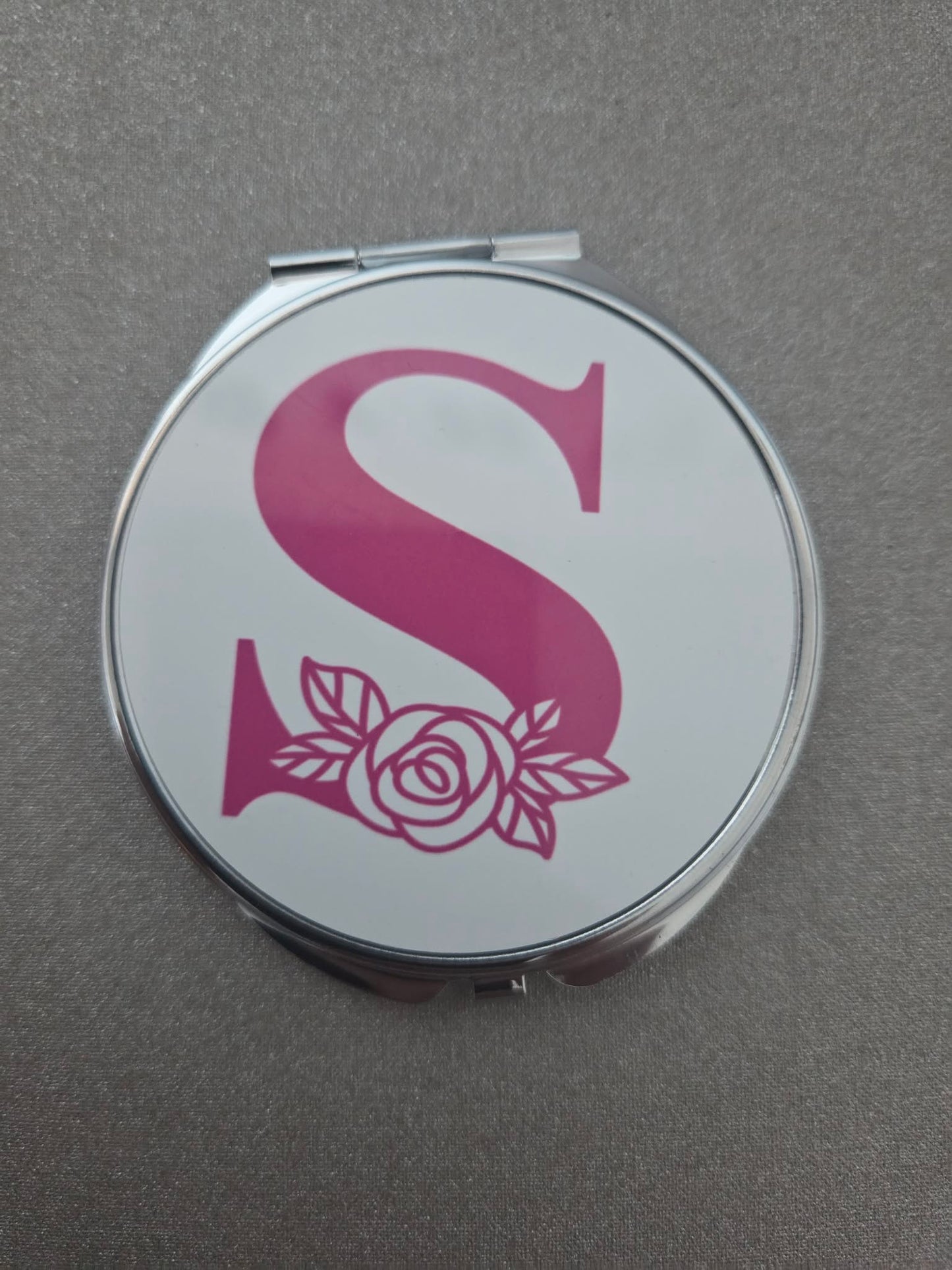 Personalised Initial Compact Mirror – Letter S Floral Pocket Mirror