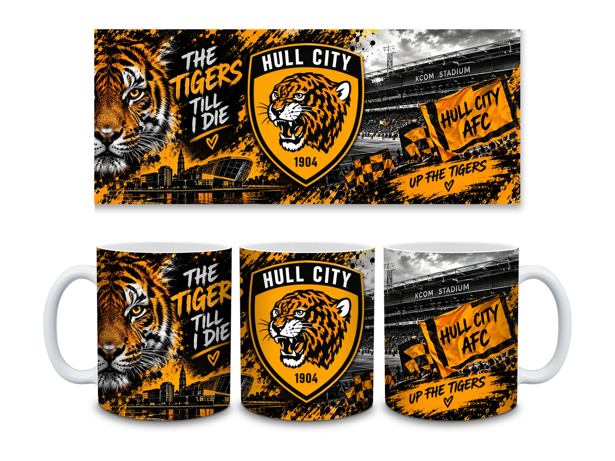 🐯 Hull City AFC Football Mug – Up The Tigers 🖤🧡