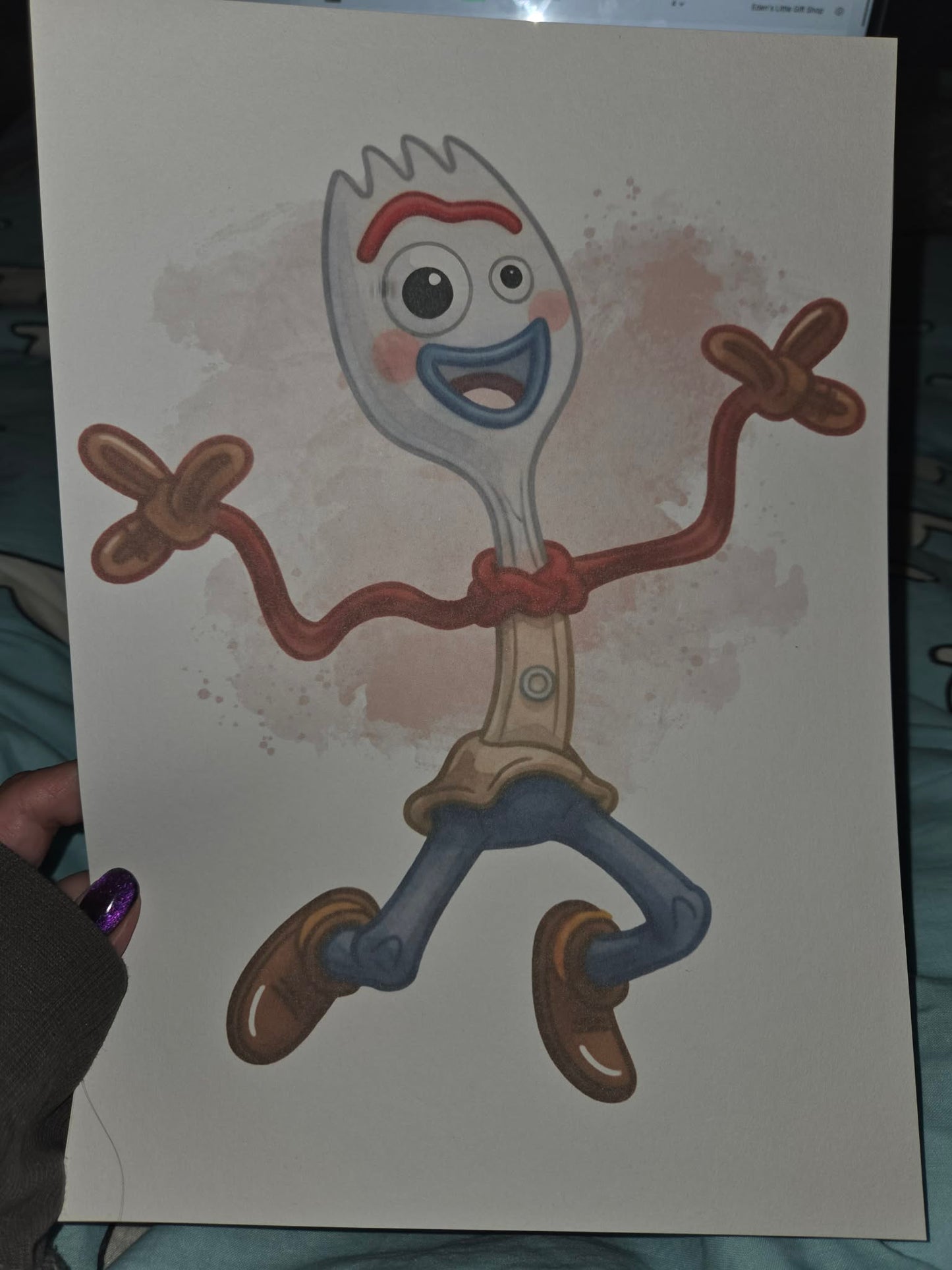 Cute Animated Spork Character A4 Print