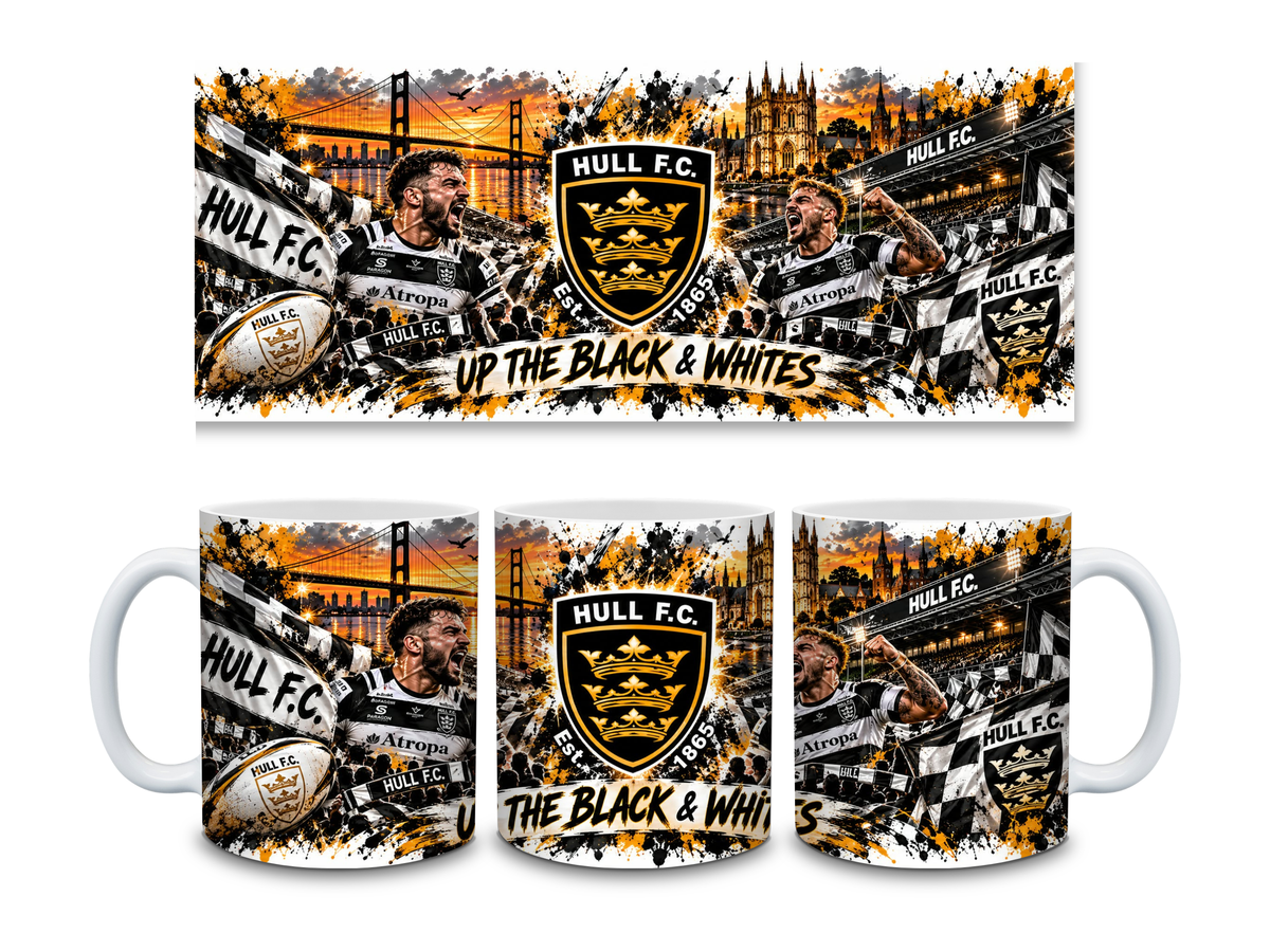 🏉 Hull FC Mug – Up the Black & Whites! 🖤🤍