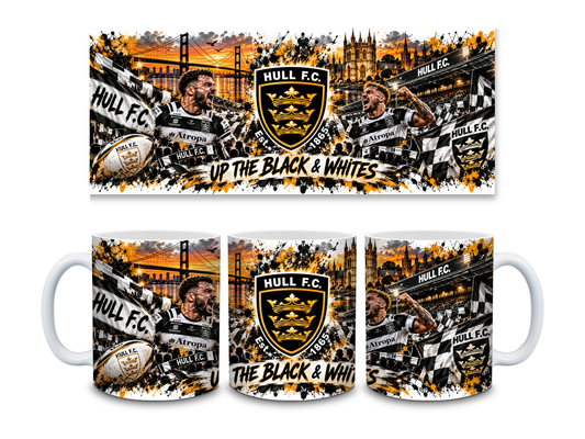 🏉 Hull FC Mug – Up the Black & Whites! 🖤🤍