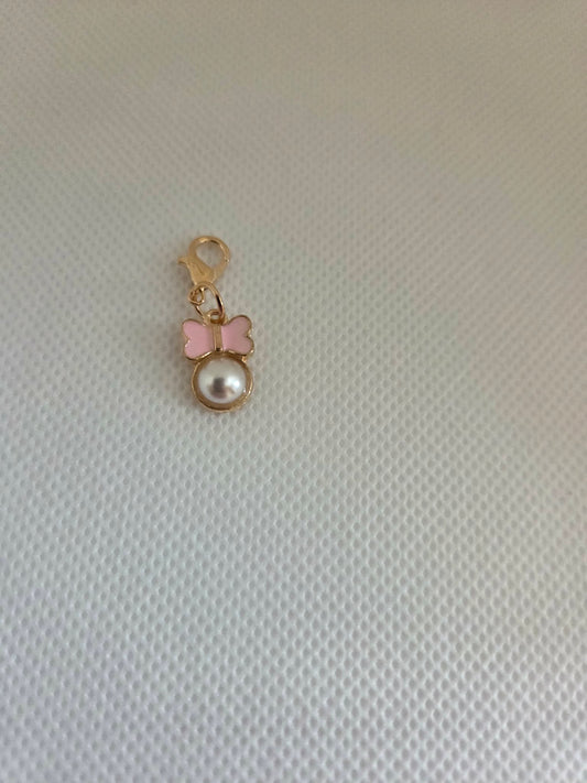 Pink Bow & Pearl Charm