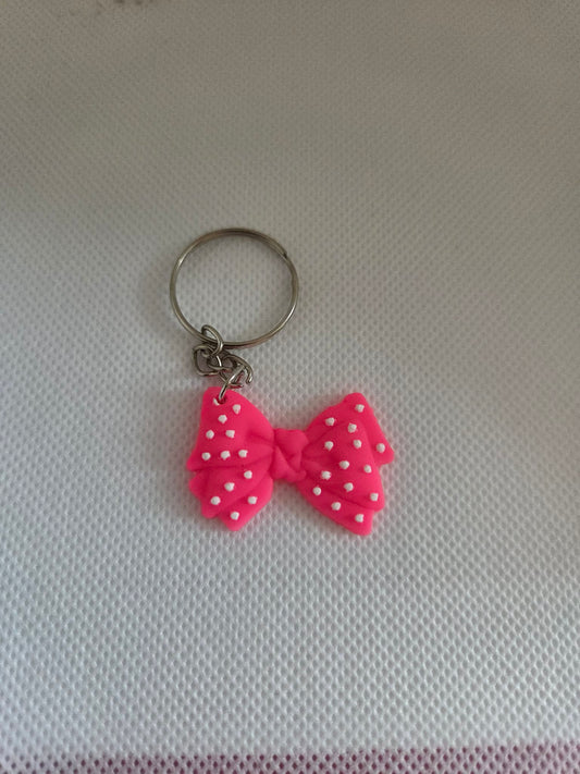 Pink Polka Dot Bow Keyring