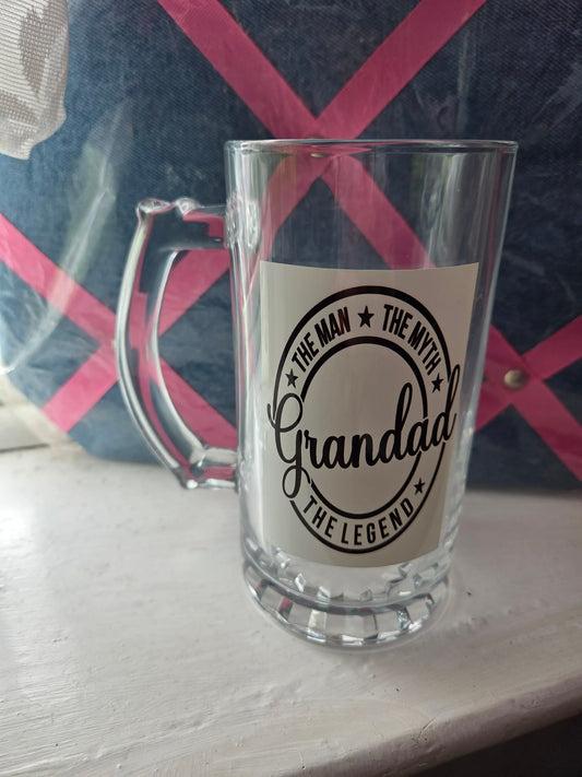 Grandad – The Man, The Myth, The Legend” Glass Tankard 🍺👑