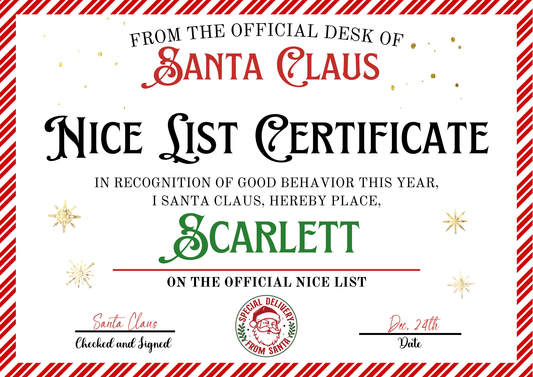 Personalised Nice List Certificate