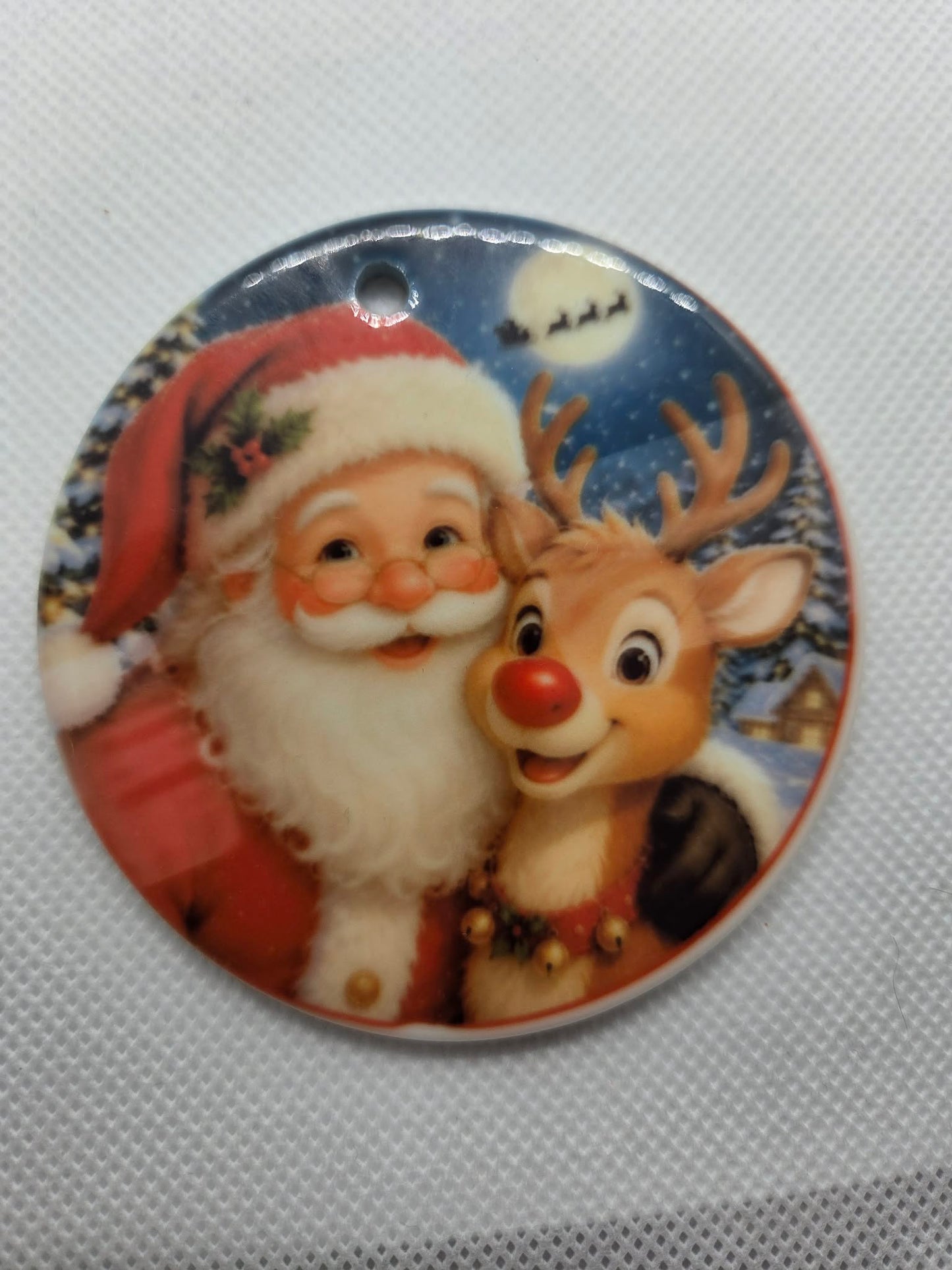 Santa & Rudolph Christmas Ceramic Hanging Ornament