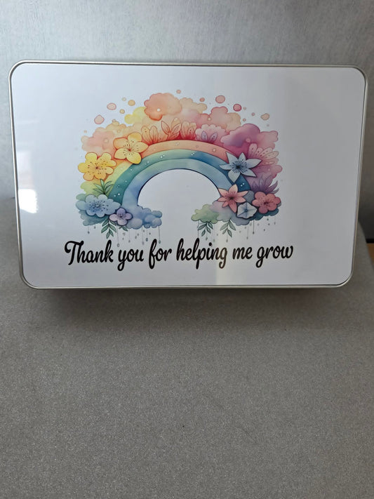 Thank You Teacher Tin | “Thank You for Helping Me Grow” Gift Tin