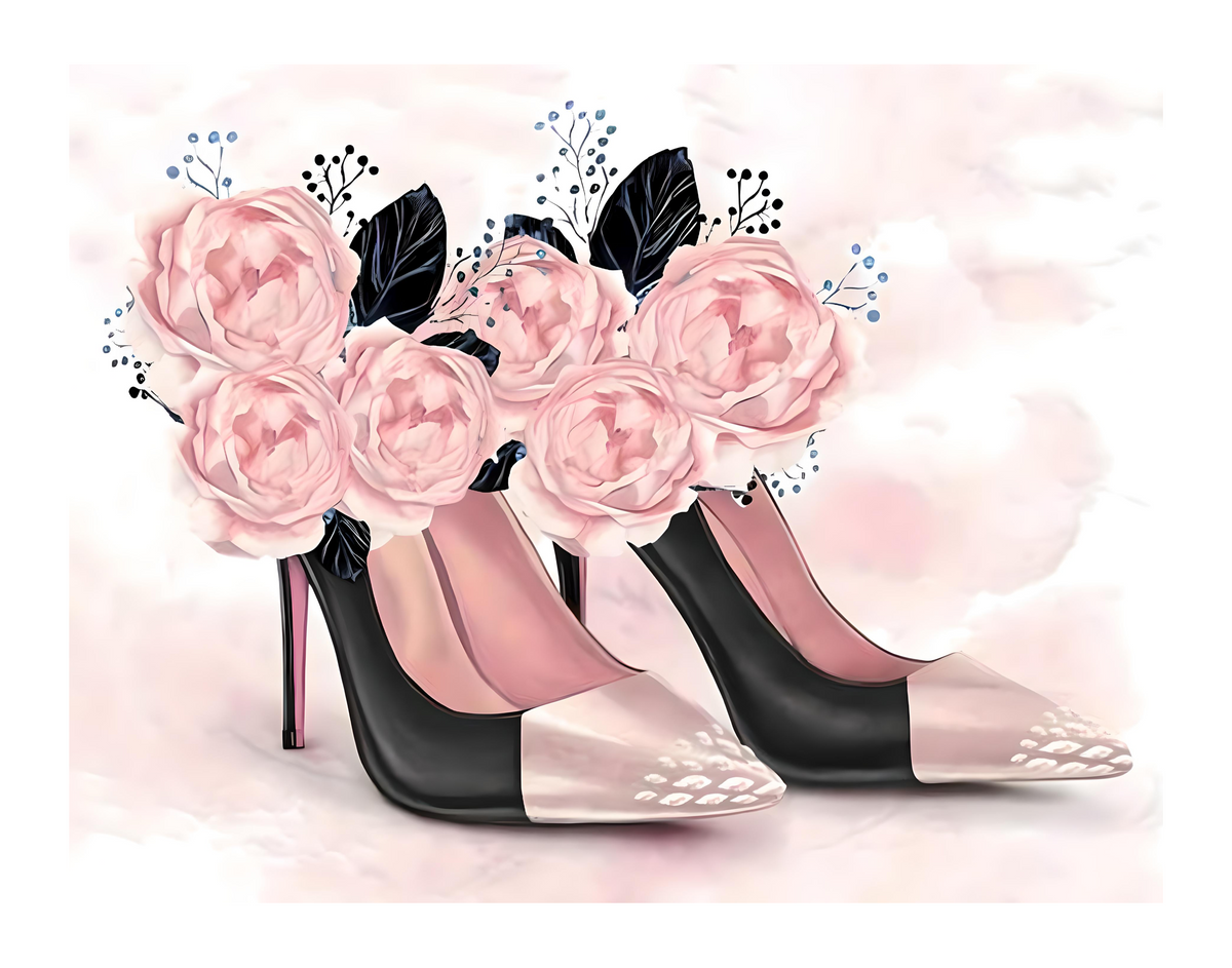 🌸 Pink Floral Heels A4 Print